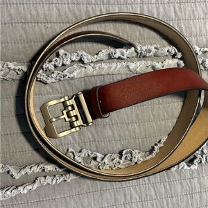 Stylish Brown Leather Belt with Gold Buckle